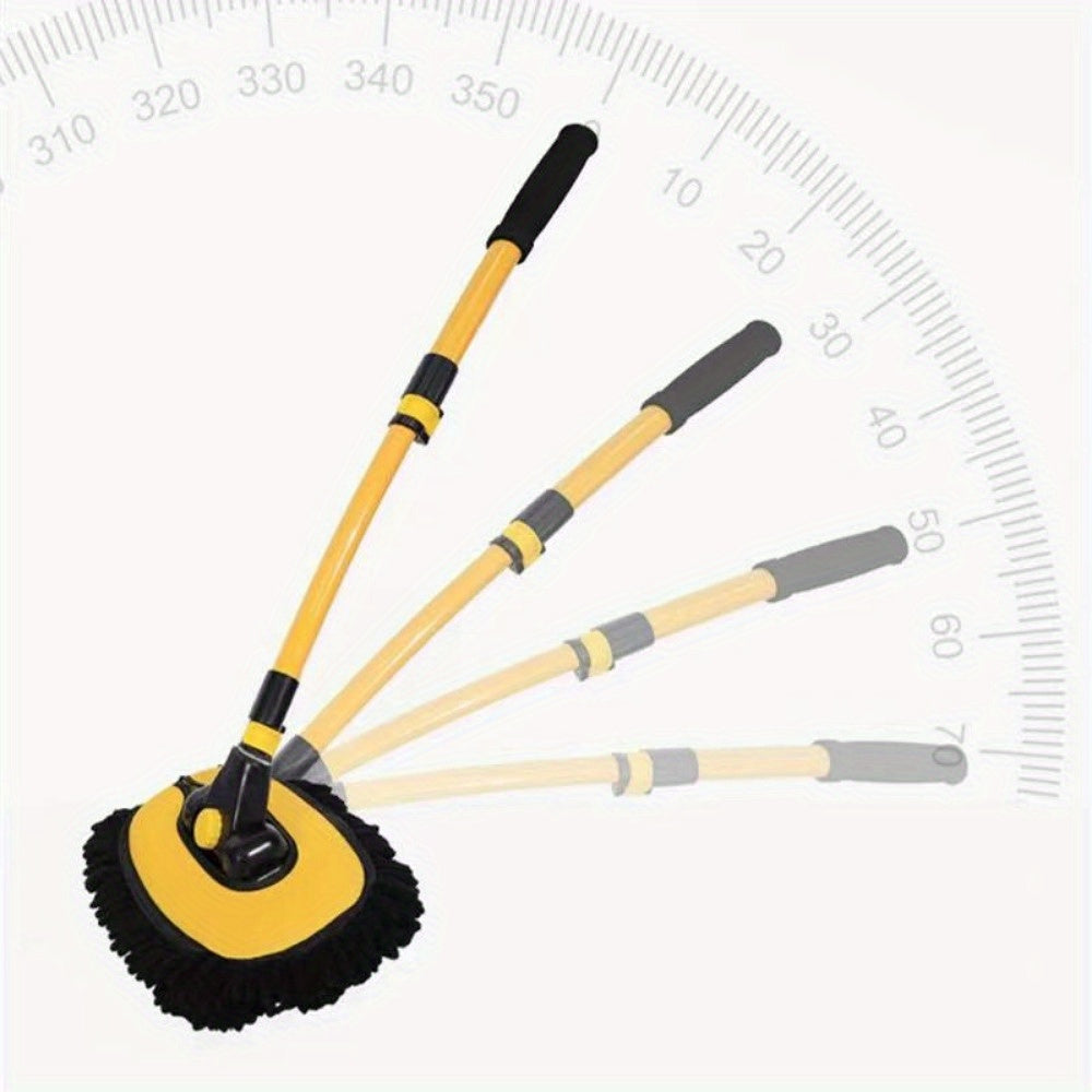 1x Yellow Car Wash Brush Telescoping Long Handle Cleaning Chenille Mop Brushes Tool Kit Direct Installation Universal Fitment