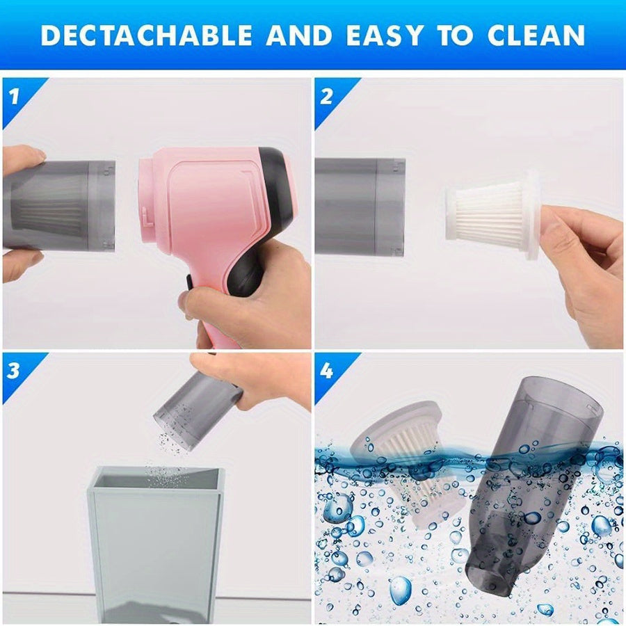 3-in-1 Pink Portable Handheld Wireless Vacuum Cleaner - Compact Car Vacuum with Strong Suction Power for Dry and Wet Cleaning - Cordless, Lightweight, and Easy to Use for Car Interiors and Tight Spaces