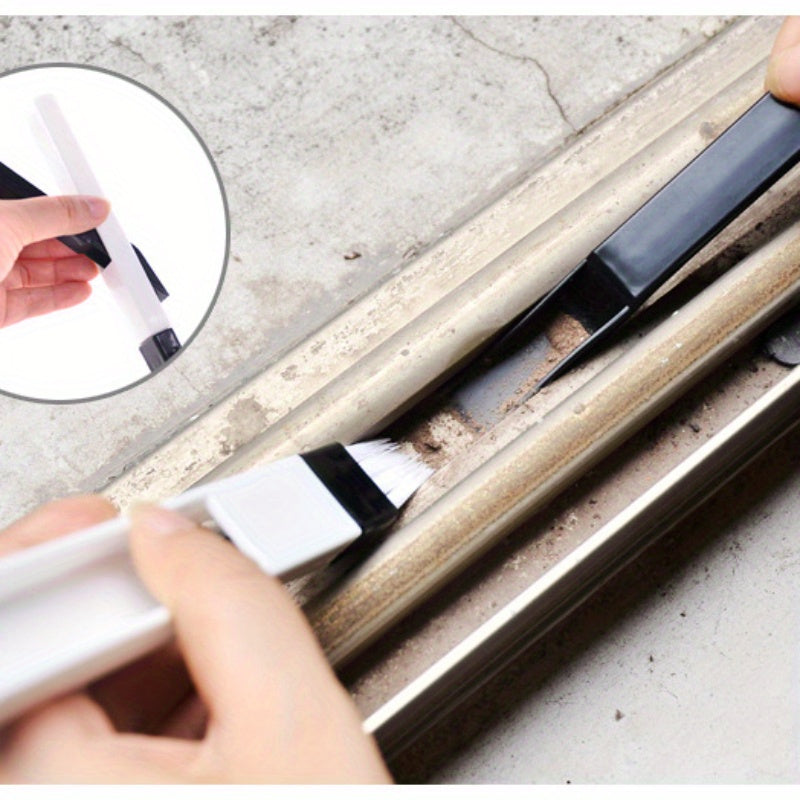 Versatile Crevice Cleaning Brush with Dustpan - Perfect for Window Tracks, Kitchen & Bathroom - No Batteries Required