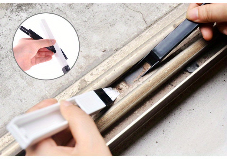 Versatile Crevice Cleaning Brush with Dustpan - Perfect for Window Tracks, Kitchen & Bathroom - No Batteries Required
