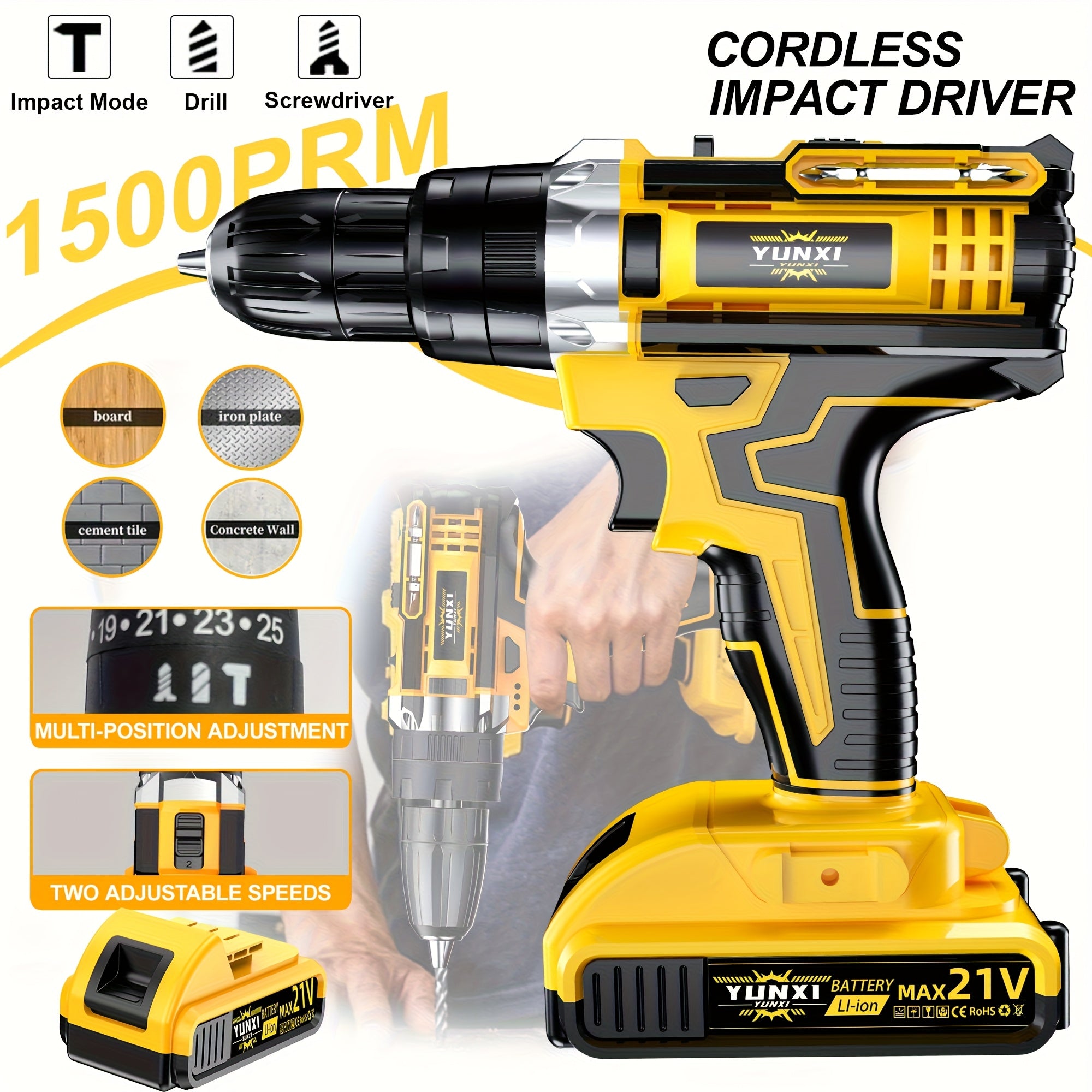 21V Cordless Drill Set Impact Drill with Battery And Quick Charger