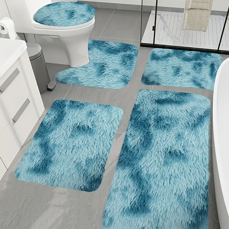 A Set of 5 Tie-Dye Bathroom Mats, Featuring 5 Universal Soft Long-Haired Rugs That Are Absorbent, Non-Slip, Thick, Machine Washable, And Quick-Drying, Making Them Perfect for Bathroom Decor, Bathtubs, Toilet Floors, And Showe