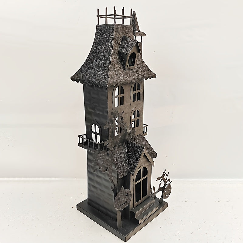 A Two-Tiered Pumpkin Spire Candelabra for a Haunted House, Perfect for Creating a Halloween Atmosphere. This Creative Candelabra Decoration Makes a Great Gift for Festive Occasions And Home Decor (Candles And Glass Not Includ