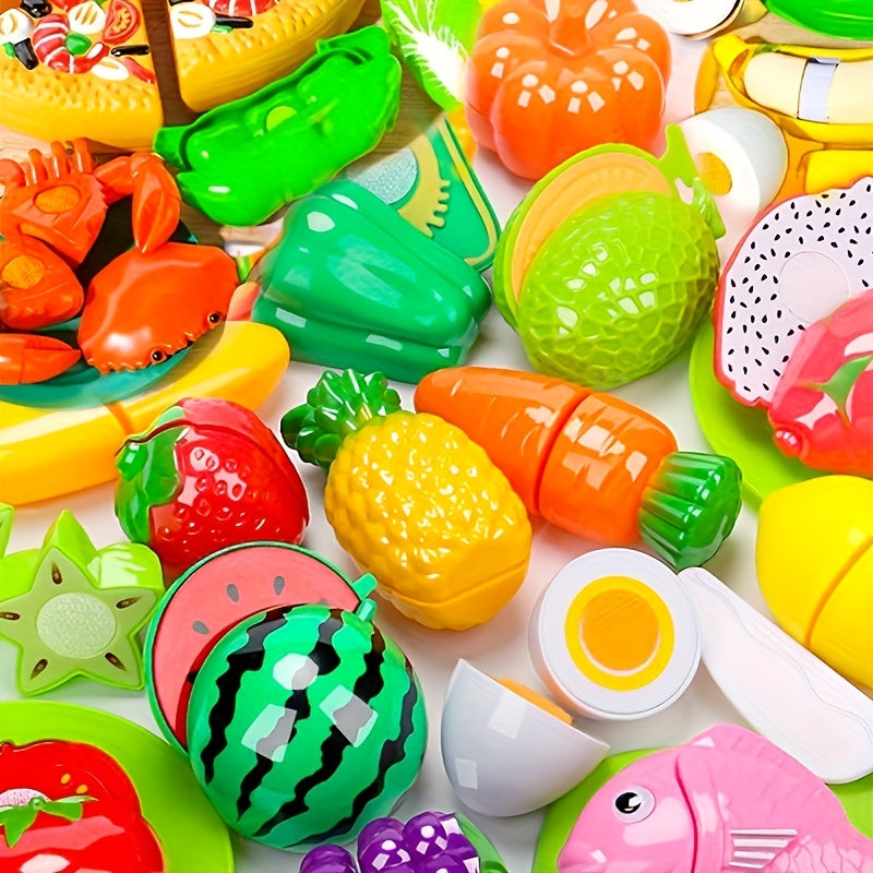 Educational Kitchen Playset for Youngsters - Plastic Fruit and Vegetable Cutting Toys, Simulation Food Set for Boys and Girls, Multicolor ABS Material, Perfect for Winter, New Year
