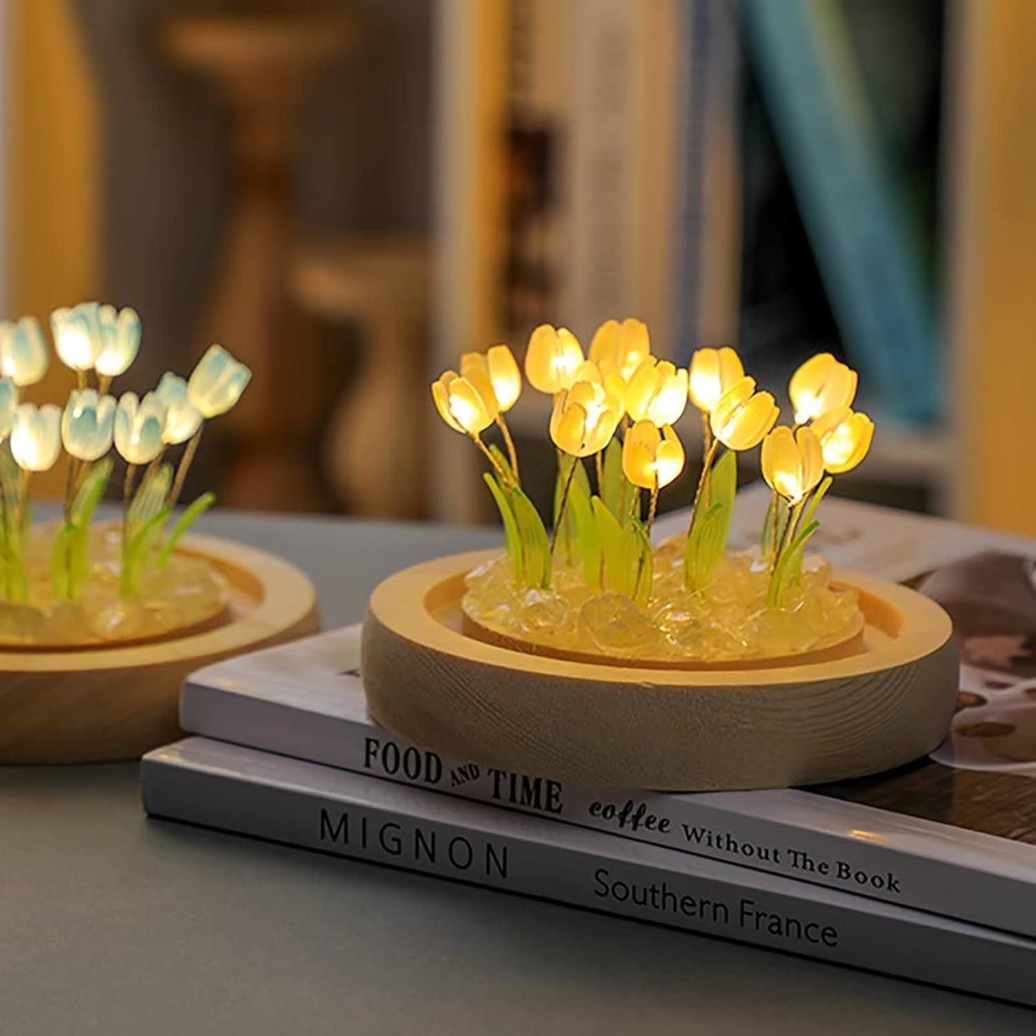 1pc DIY Tulip Night Lamp, Handmade Flower Table Lamp, With Glass Dome Cute Bedroom Sleep Lamp, For Home Room Coffee Table Courtyard Garden Decoration