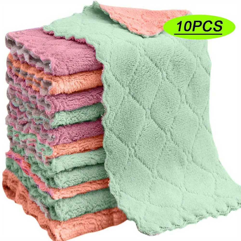 10pcs Ultra-Absorbent Microfiber Kitchen Towels - Non-Stick, Oil-Free Cleaning Cloths for Dishes & Tableware