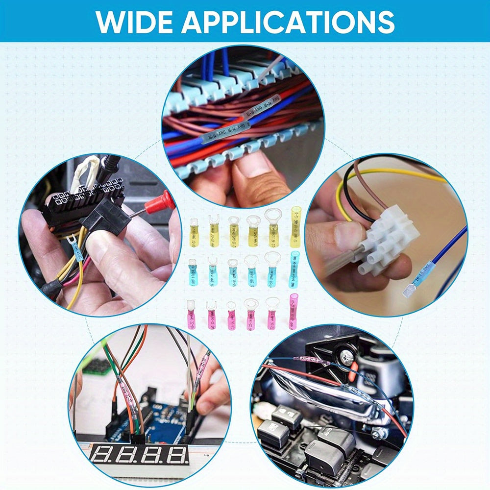 UMLIFE 250pcs Heat Shrink Wire Connectors, Waterproof Automotive Marine Electrical Terminals Kit, Crimp Connector Assortment, Ring Fork Spade Splices