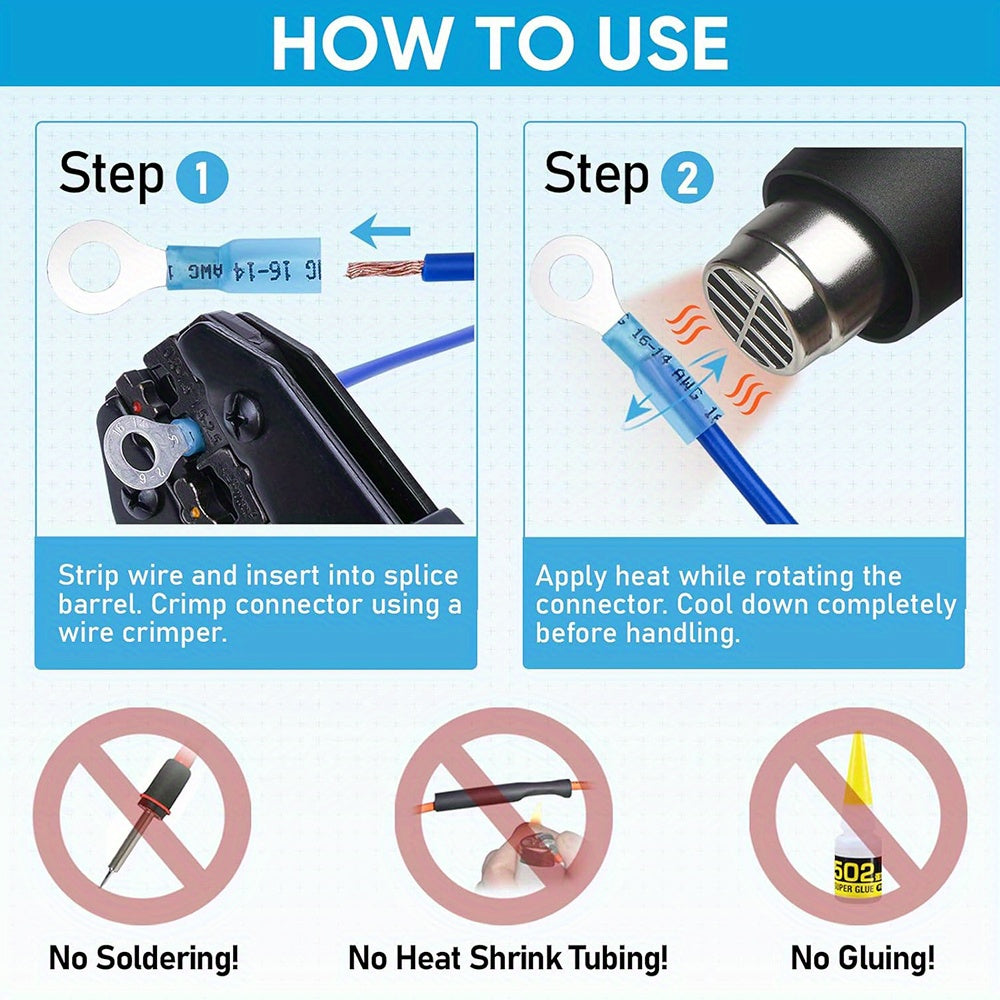 UMLIFE 250pcs Heat Shrink Wire Connectors, Waterproof Automotive Marine Electrical Terminals Kit, Crimp Connector Assortment, Ring Fork Spade Splices