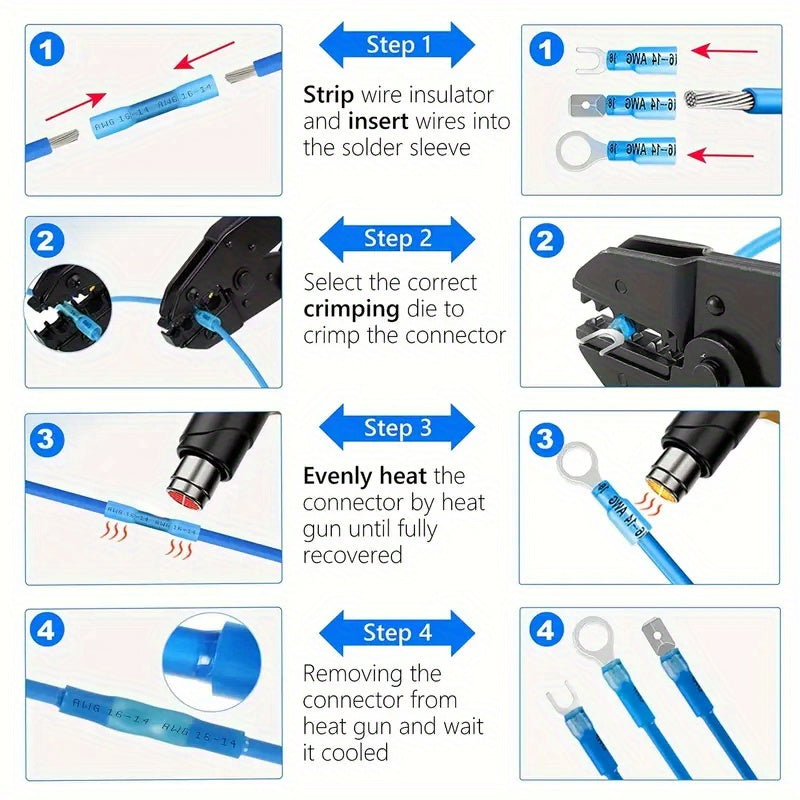 UMLIFE 250pcs Heat Shrink Wire Connectors, Waterproof Automotive Marine Electrical Terminals Kit, Crimp Connector Assortment, Ring Fork Spade Splices