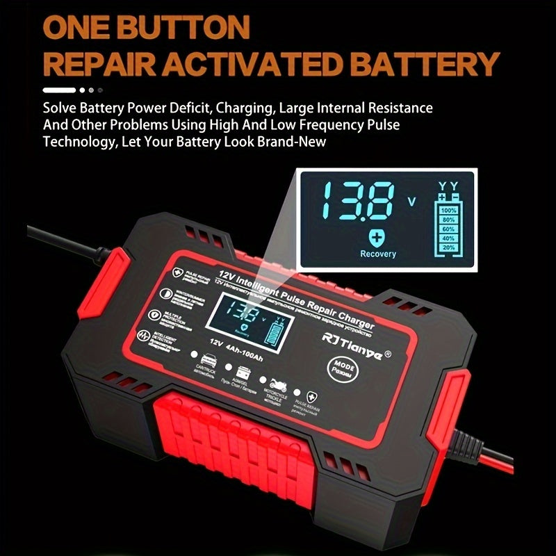 US Plug Car Battery Charger, 12V 6A Smart Battery Trickle Charger Automotive 12V Battery Maintainer For Car Truck Motorcycle Lead Acid Batteries