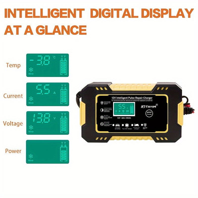 US Plug Car Battery Charger, 12V 6A Smart Battery Trickle Charger Automotive 12V Battery Maintainer For Car Truck Motorcycle Lead Acid Batteries