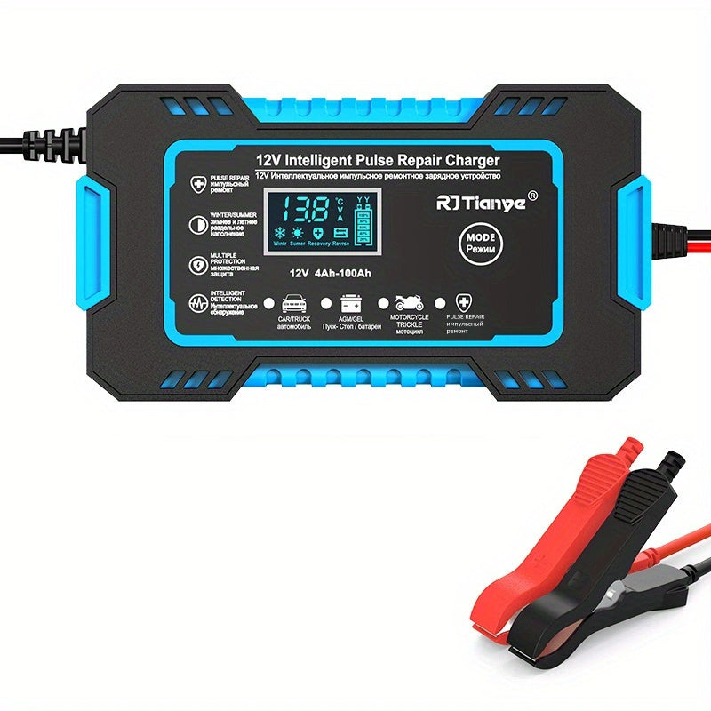 US Plug Car Battery Charger, 12V 6A Smart Battery Trickle Charger Automotive 12V Battery Maintainer For Car Truck Motorcycle Lead Acid Batteries