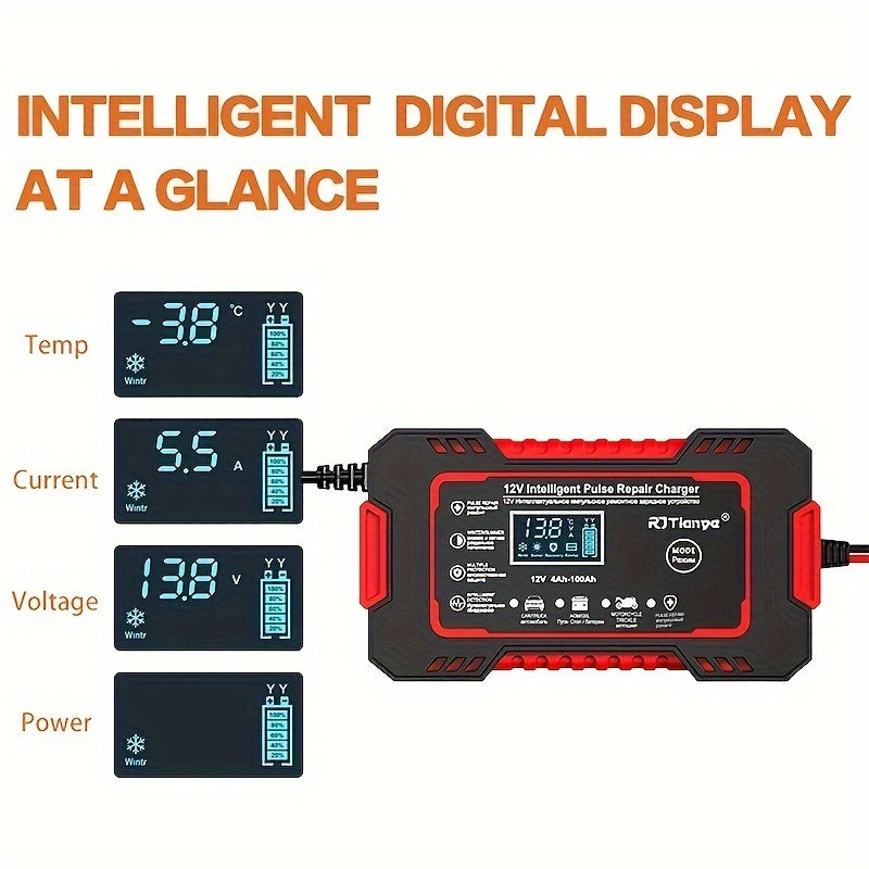 US Plug Car Battery Charger, 12V 6A Smart Battery Trickle Charger Automotive 12V Battery Maintainer For Car Truck Motorcycle Lead Acid Batteries