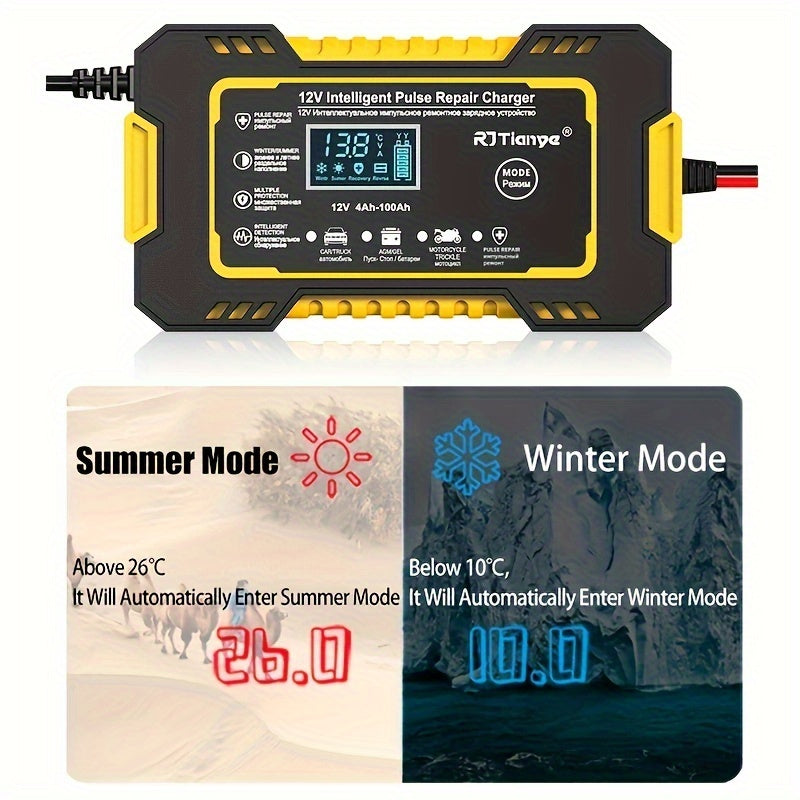 US Plug Car Battery Charger, 12V 6A Smart Battery Trickle Charger Automotive 12V Battery Maintainer For Car Truck Motorcycle Lead Acid Batteries