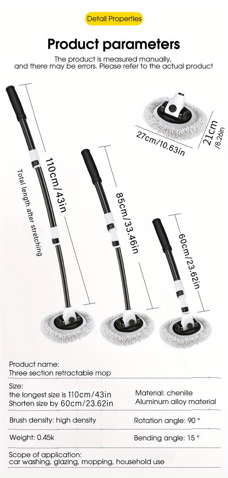 Cleaning Tools for Car Washing, Including a Soft Chenille Mop And Brush Designed for Effective Maintenance