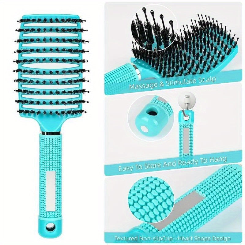 2pcs/Set Hair Brush And Cleaning Brush Set, Bristle&Nylon Detangle Curved Vented Hair Brush, Scalp Massage Hair Comb, Hairdressing Styling Tools