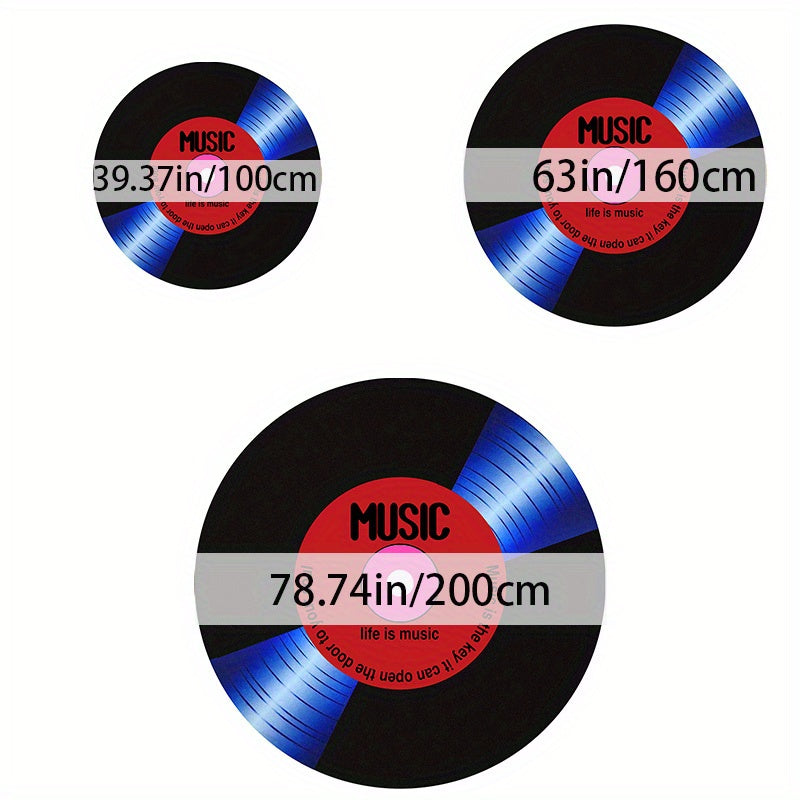 Music Record Black Round Area Rug For Bedroom Living Room Study Playing, Non-Slip Floor Mat Carpet Home Decor Rugs, Washable Carpet For Bedroom Living Room Office