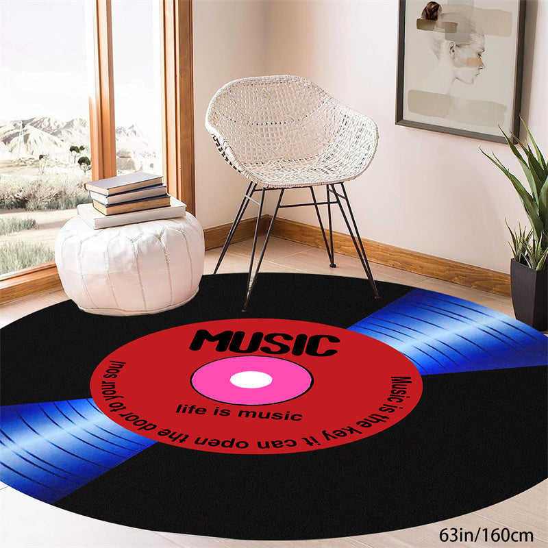 Music Record Black Round Area Rug For Bedroom Living Room Study Playing, Non-Slip Floor Mat Carpet Home Decor Rugs, Washable Carpet For Bedroom Living Room Office