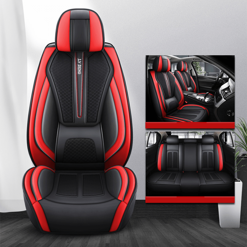 Full Set Car Seat Covers, Sport Style, Universal Fit, Full Coverage, Breathable Mesh, Lumbar Support, Trendy Automotive Seat Protector, All-Season