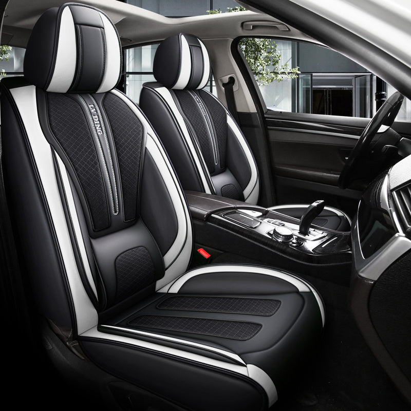 Full Set Car Seat Covers, Sport Style, Universal Fit, Full Coverage, Breathable Mesh, Lumbar Support, Trendy Automotive Seat Protector, All-Season