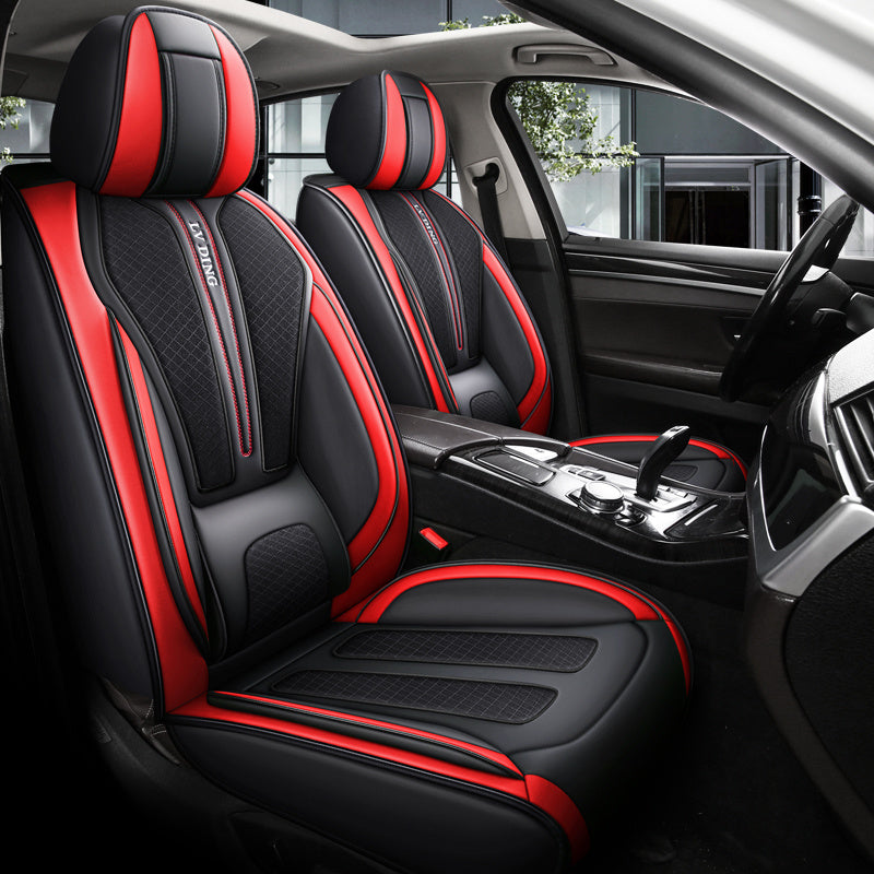 Full Set Car Seat Covers, Sport Style, Universal Fit, Full Coverage, Breathable Mesh, Lumbar Support, Trendy Automotive Seat Protector, All-Season