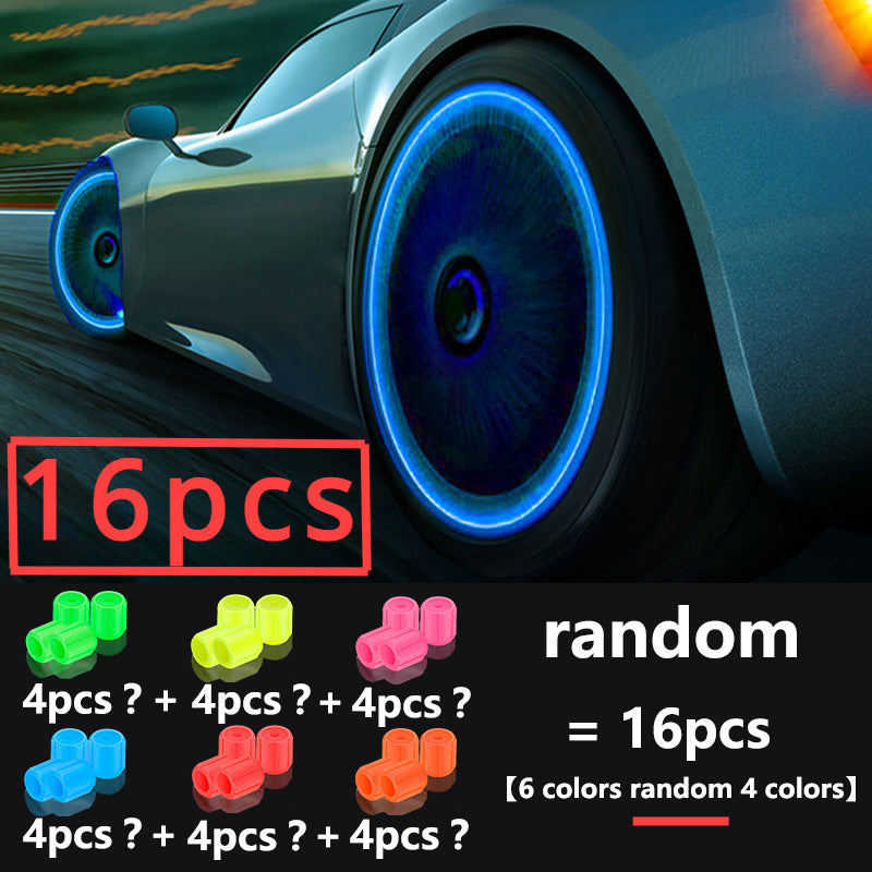 24/16pcs Bicycle Tire Luminous Valve Cover, Automotive Tire Fluorescent Valve Cover, Suitable For: Car, Bicycle, Motorcycle Tires, Universal Fluorescent Tire Valve Caps