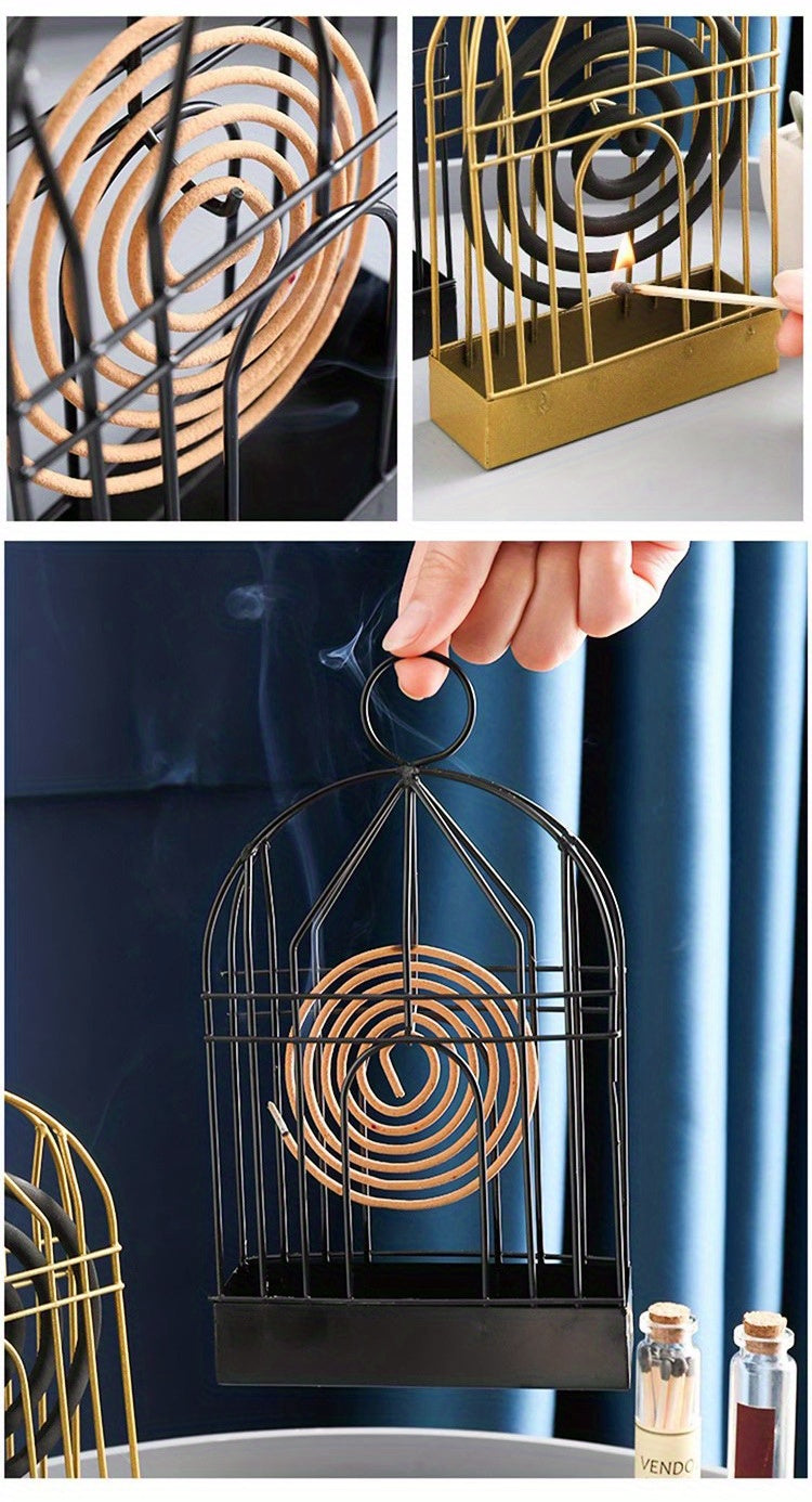 1pc Metal Mosquito Coil Holder, Incense Burner Rack, Portable Hanging Bird Cage For Outdoor Home Garden Decoration Bar Yard Office Desk