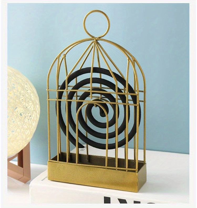 1pc Metal Mosquito Coil Holder, Incense Burner Rack, Portable Hanging Bird Cage For Outdoor Home Garden Decoration Bar Yard Office Desk