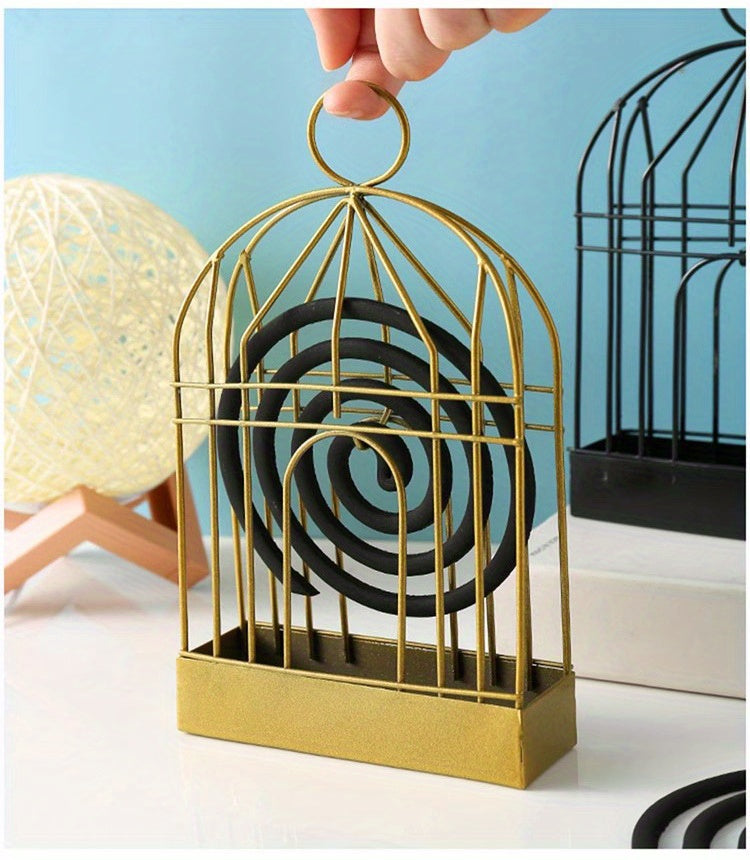 1pc Metal Mosquito Coil Holder, Incense Burner Rack, Portable Hanging Bird Cage For Outdoor Home Garden Decoration Bar Yard Office Desk
