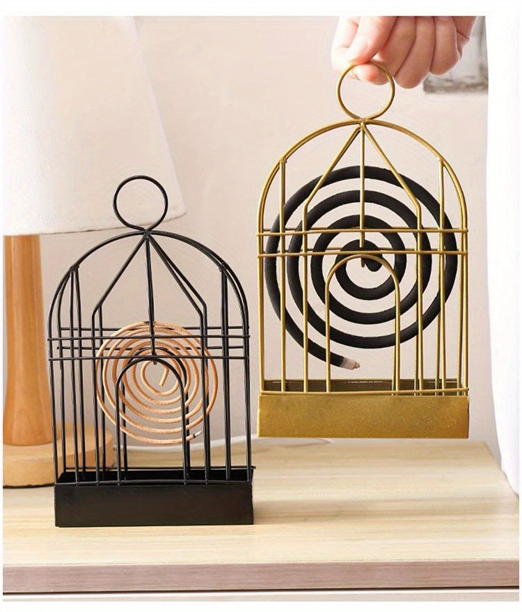 1pc Metal Mosquito Coil Holder, Incense Burner Rack, Portable Hanging Bird Cage For Outdoor Home Garden Decoration Bar Yard Office Desk