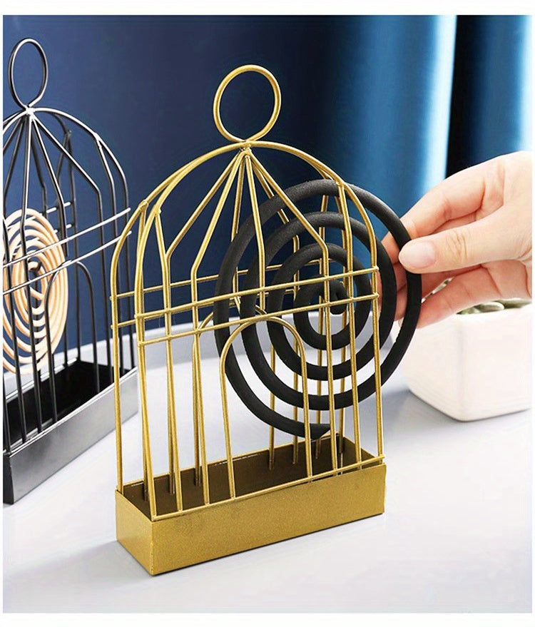 1pc Metal Mosquito Coil Holder, Incense Burner Rack, Portable Hanging Bird Cage For Outdoor Home Garden Decoration Bar Yard Office Desk