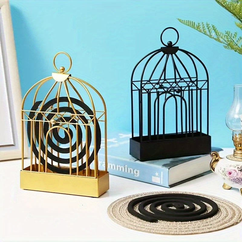 1pc Metal Mosquito Coil Holder, Incense Burner Rack, Portable Hanging Bird Cage For Outdoor Home Garden Decoration Bar Yard Office Desk