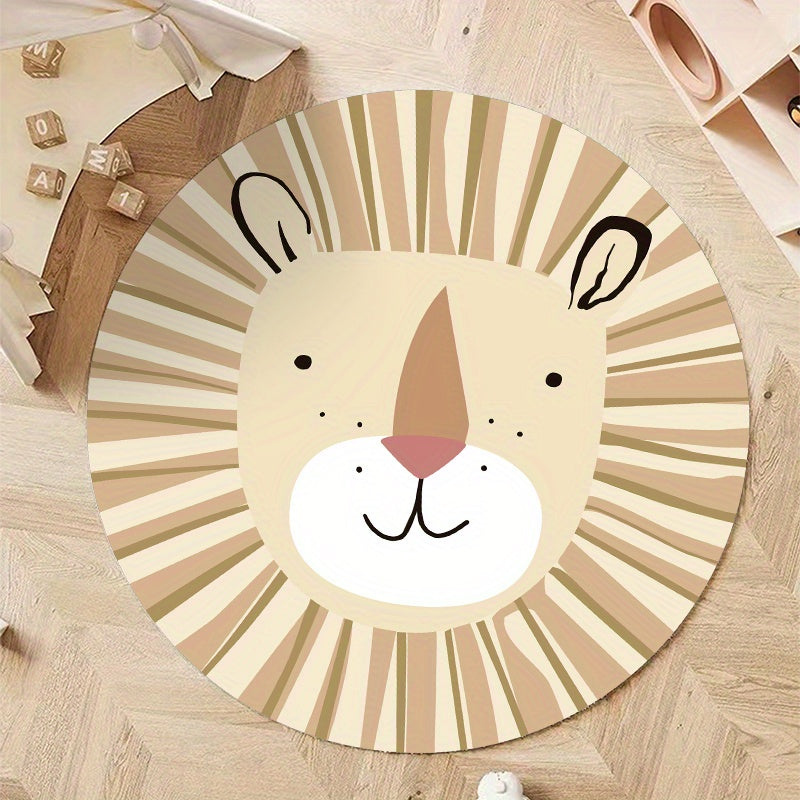 Soft & Plush Lion Face Round Mat - Washable, Non-Slip, High Pile Mat for Youngsters' Bedroom, Living Room, or Playroom Decor - Cozy and Durable Floor Mat with Adorable Cartoon Design, Rugs for Living Room