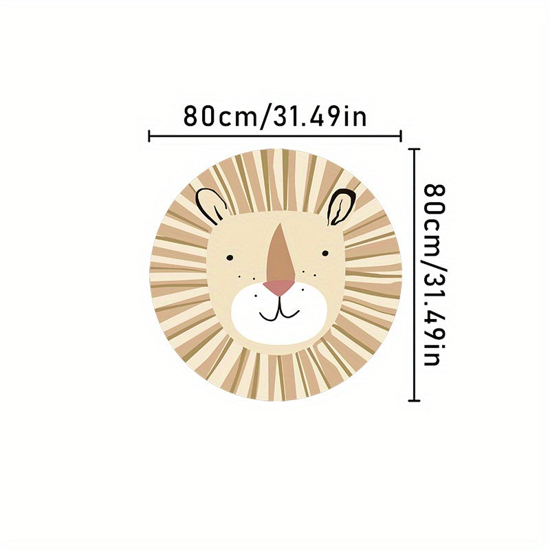 Soft & Plush Lion Face Round Mat - Washable, Non-Slip, High Pile Mat for Youngsters' Bedroom, Living Room, or Playroom Decor - Cozy and Durable Floor Mat with Adorable Cartoon Design, Rugs for Living Room
