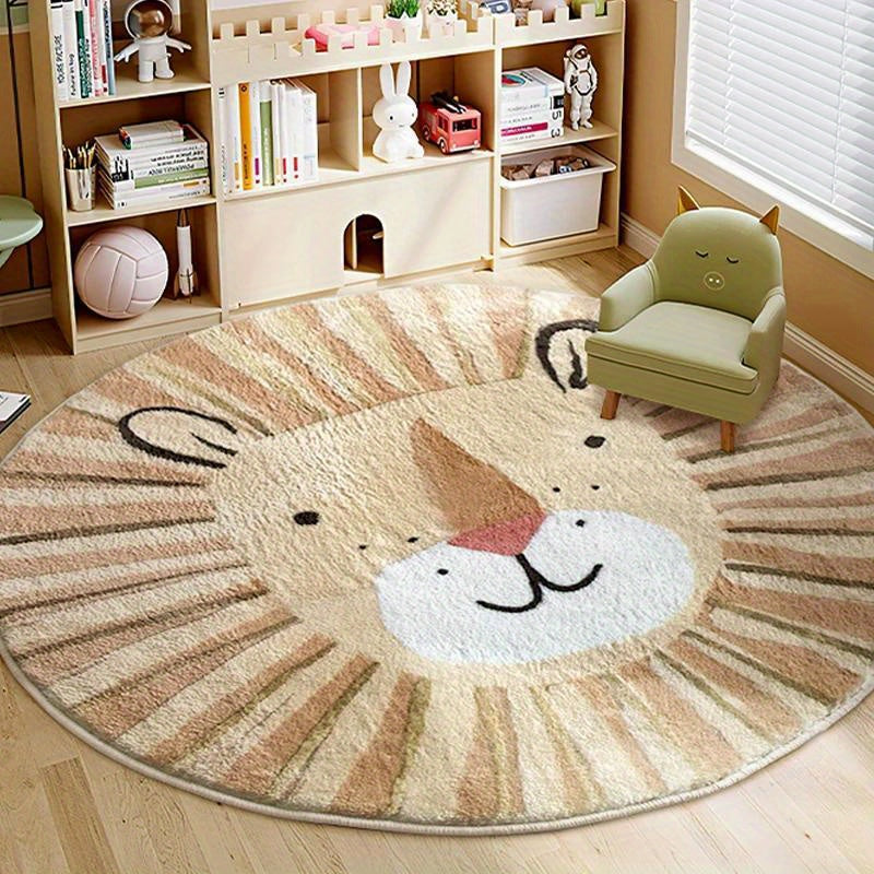 Soft & Plush Lion Face Round Mat - Washable, Non-Slip, High Pile Mat for Youngsters' Bedroom, Living Room, or Playroom Decor - Cozy and Durable Floor Mat with Adorable Cartoon Design, Rugs for Living Room