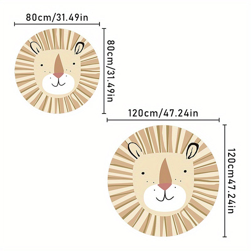 Soft & Plush Lion Face Round Mat - Washable, Non-Slip, High Pile Mat for Youngsters' Bedroom, Living Room, or Playroom Decor - Cozy and Durable Floor Mat with Adorable Cartoon Design, Rugs for Living Room