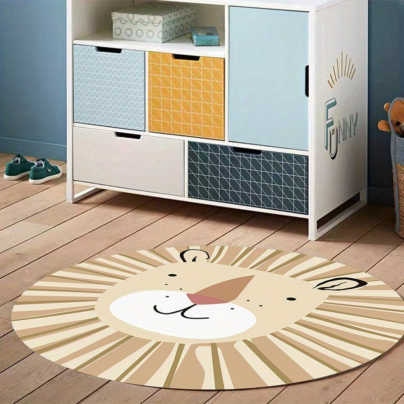 Soft & Plush Lion Face Round Mat - Washable, Non-Slip, High Pile Mat for Youngsters' Bedroom, Living Room, or Playroom Decor - Cozy and Durable Floor Mat with Adorable Cartoon Design, Rugs for Living Room