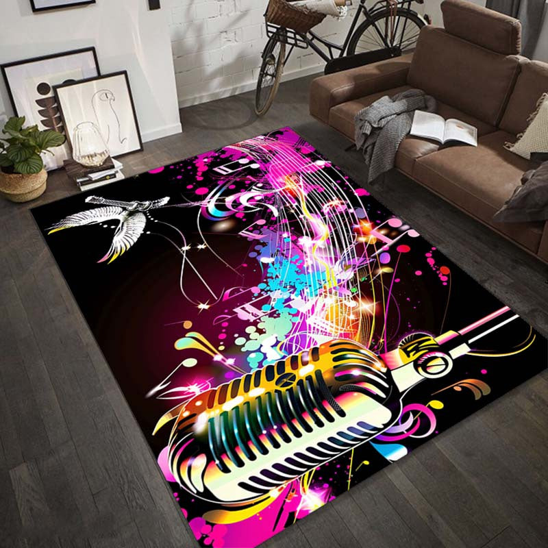 Non-Slip Polyester Microphone and Music Notes Rug, Absorbent Machine Washable Floor Mat, Multipurpose Throw Rugs Runner for Living Room Bedroom Home Decor