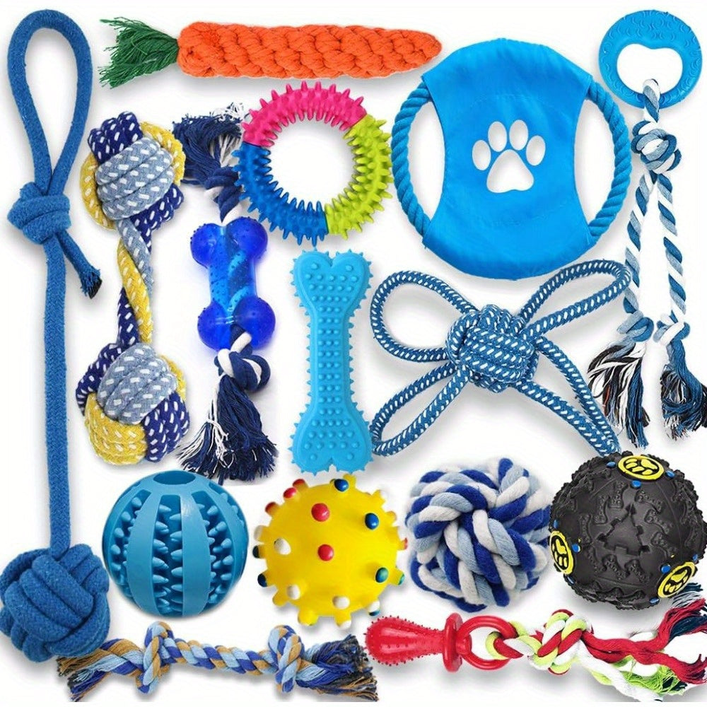 15-Pack Assorted Durable Dog Chew Toys - Fabric Rope Teething Toys for All Breed Sizes - Interactive Tug Toys for Mental Stimulation and Boredom Relief