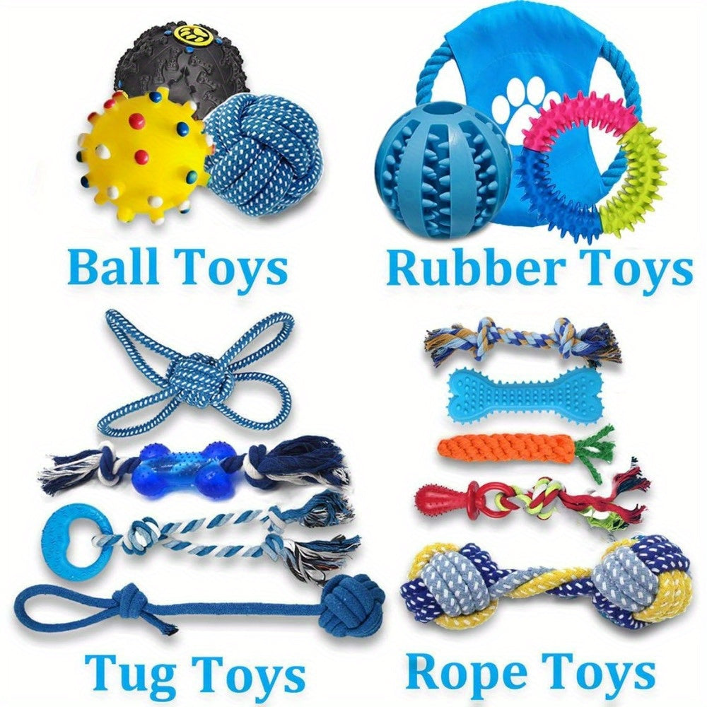 15-Pack Assorted Durable Dog Chew Toys - Fabric Rope Teething Toys for All Breed Sizes - Interactive Tug Toys for Mental Stimulation and Boredom Relief