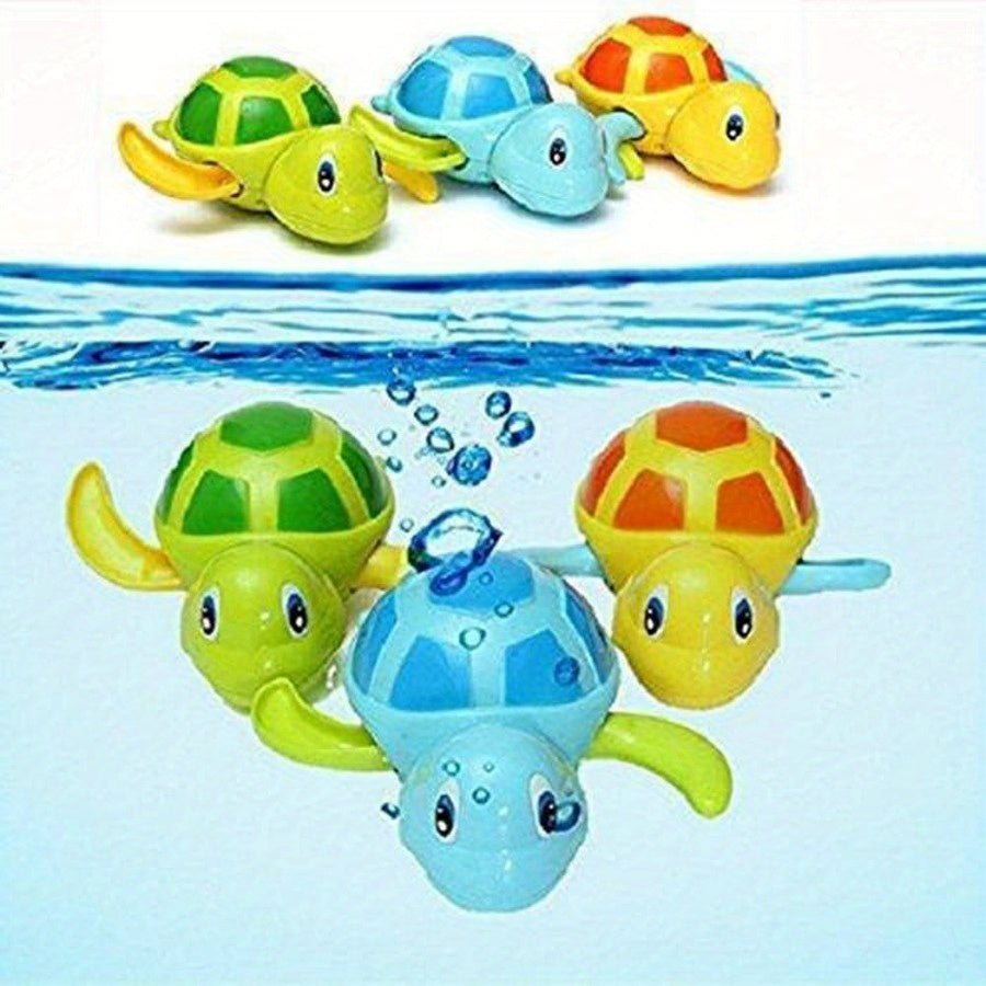 3pcs Wind-Up Swimming Turtle Toys for Youngsters - Cute Water Play Bath & Pool Toys, Durable PP Material in Sky Blue, Yellow, and Grass Green