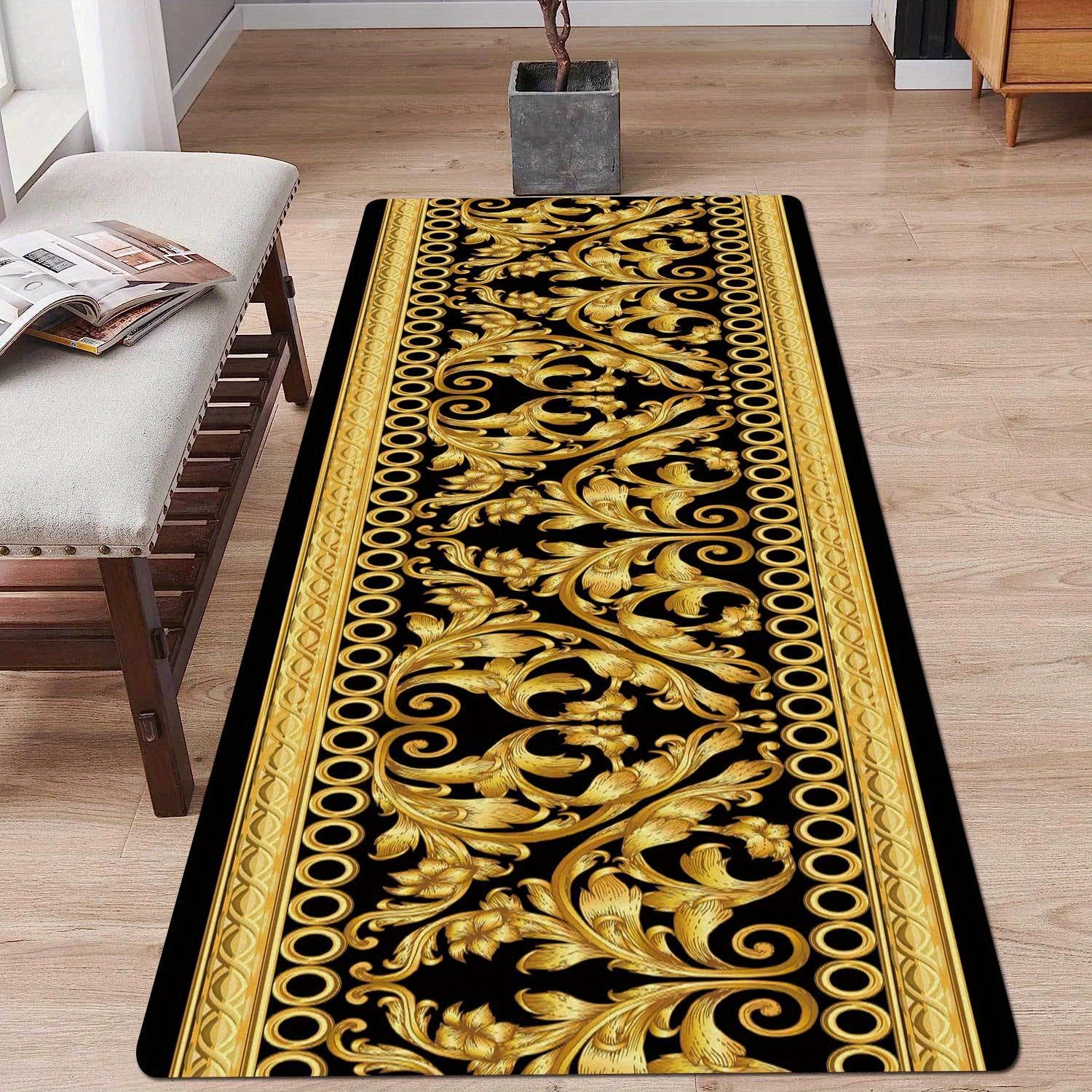 Luxurious Golden Geometric Print Area Rug - Soft, Machine Washable Polyester Carpet For Living Room, Bedroom, And Home Decor Rugs For Living Room Rugs For Bedroom
