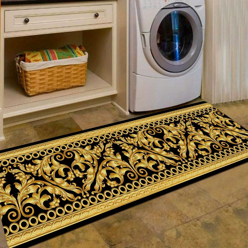 Luxurious Golden Geometric Print Area Rug - Soft, Machine Washable Polyester Carpet For Living Room, Bedroom, And Home Decor Rugs For Living Room Rugs For Bedroom