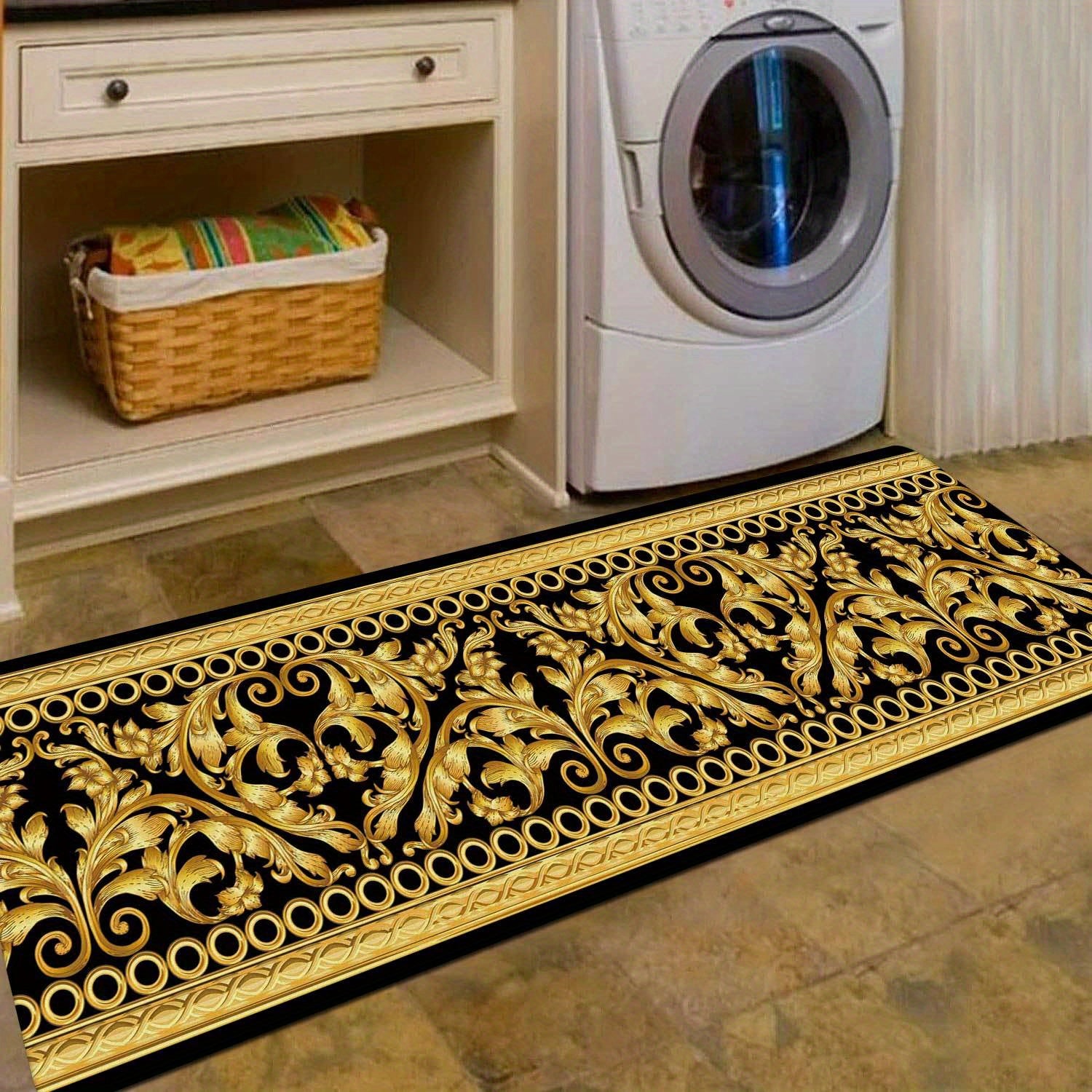 Luxurious Golden Geometric Print Area Rug - Soft, Machine Washable Polyester Carpet For Living Room, Bedroom, And Home Decor Rugs For Living Room Rugs For Bedroom