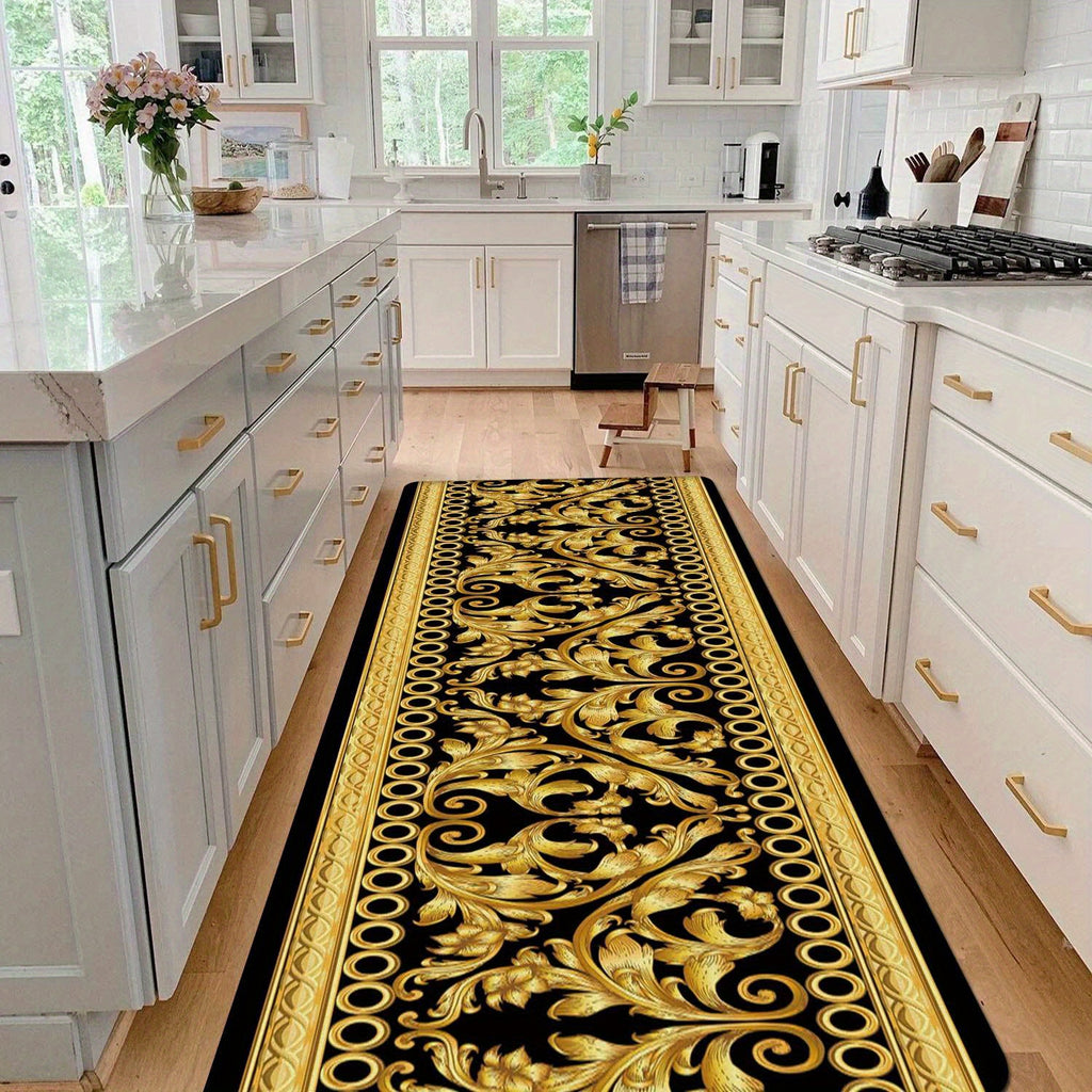 Luxurious Golden Geometric Print Area Rug - Soft, Machine Washable Polyester Carpet For Living Room, Bedroom, And Home Decor Rugs For Living Room Rugs For Bedroom