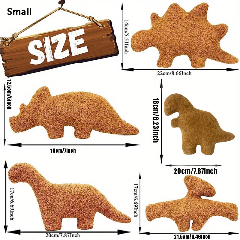 5pcs Realistic Dinosaur Shaped Chicken Block Plush Dolls - Soft Polyester Stuffed Toys with Fun Fried Chicken Block Design - Perfect Gifts for Boys and Girls