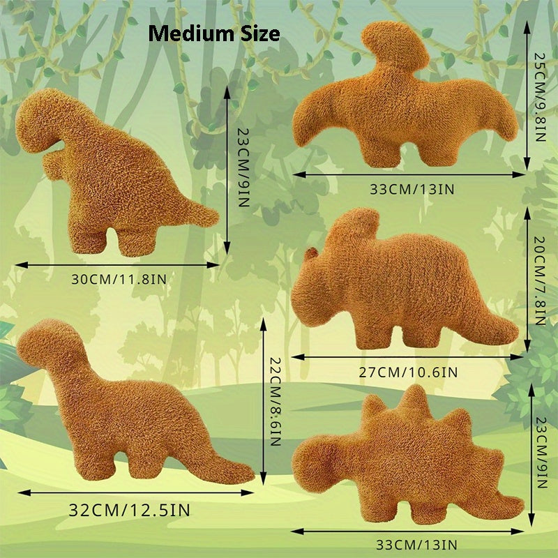 5pcs Realistic Dinosaur Shaped Chicken Block Plush Dolls - Soft Polyester Stuffed Toys with Fun Fried Chicken Block Design - Perfect Gifts for Boys and Girls