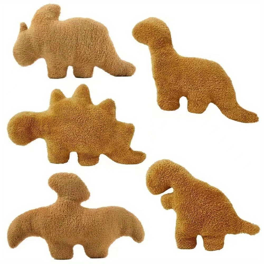 5pcs Realistic Dinosaur Shaped Chicken Block Plush Dolls - Soft Polyester Stuffed Toys with Fun Fried Chicken Block Design - Perfect Gifts for Boys and Girls