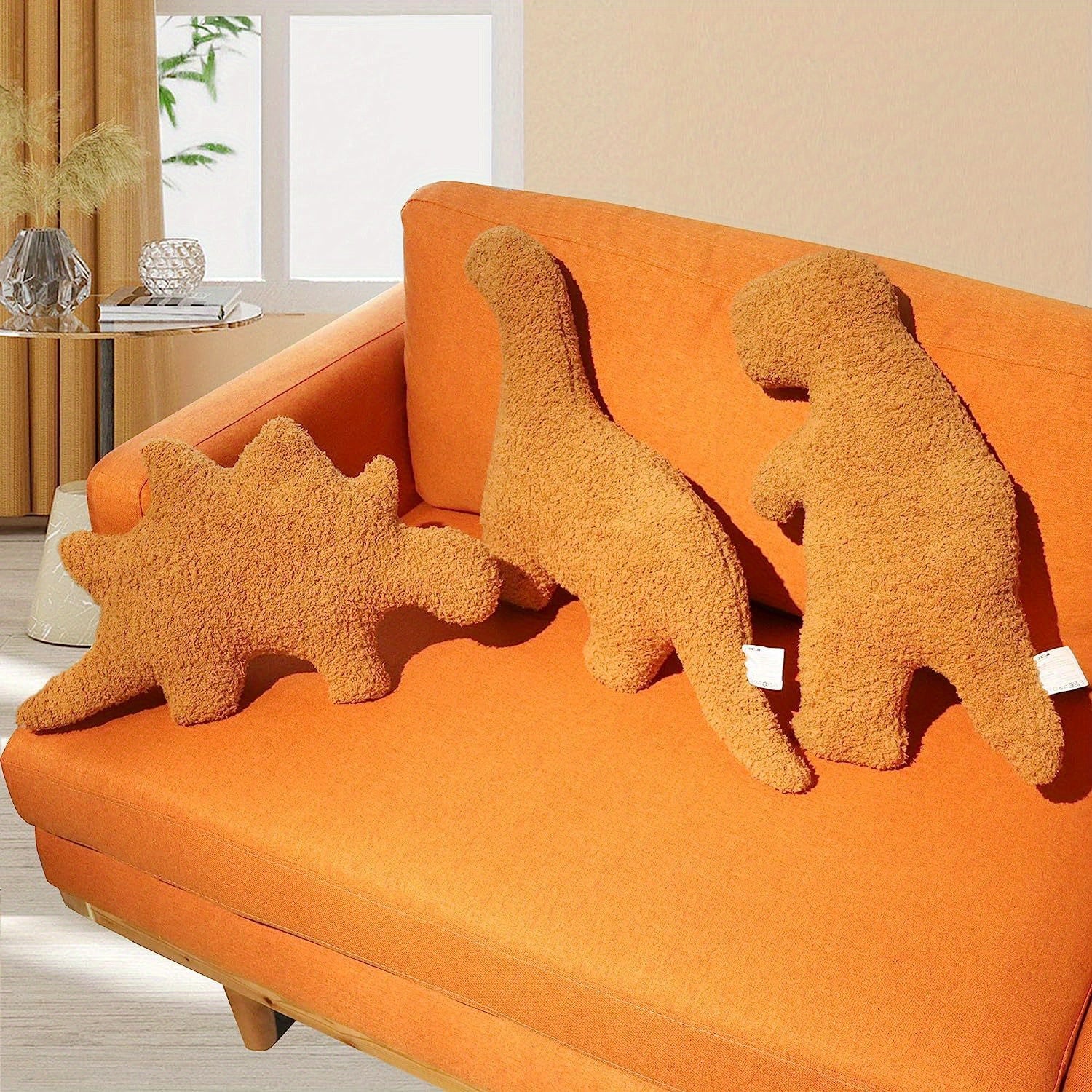 5pcs Realistic Dinosaur Shaped Chicken Block Plush Dolls - Soft Polyester Stuffed Toys with Fun Fried Chicken Block Design - Perfect Gifts for Boys and Girls