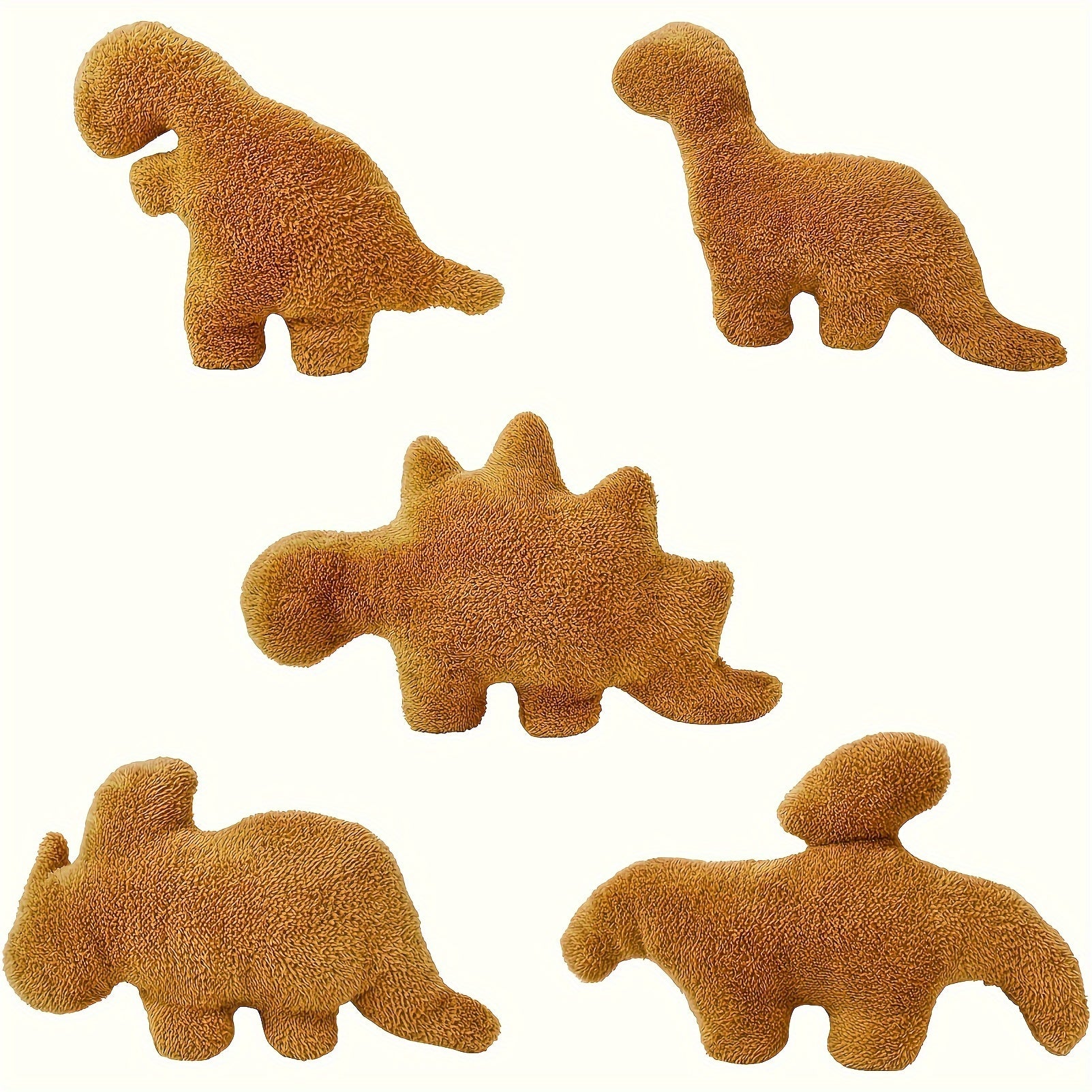 5pcs Realistic Dinosaur Shaped Chicken Block Plush Dolls - Soft Polyester Stuffed Toys with Fun Fried Chicken Block Design - Perfect Gifts for Boys and Girls